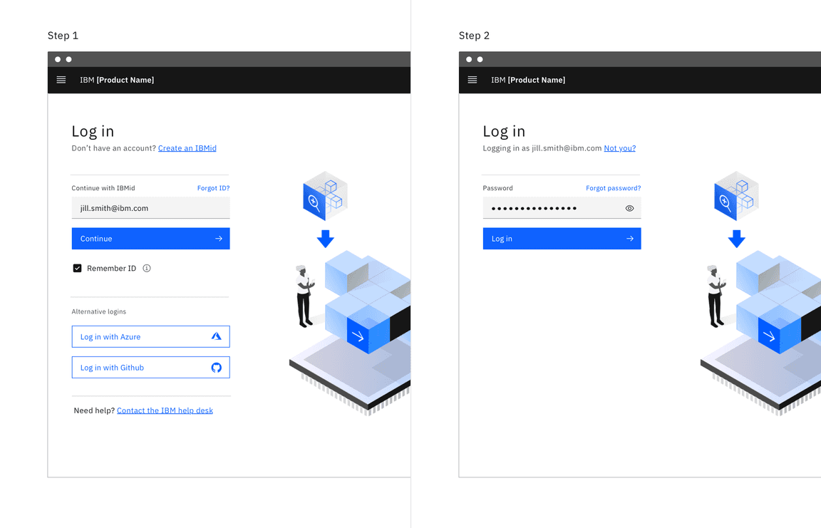 Example of a log in flow using multiple alternate logins